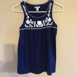 Navy old navy tank with white embroidery.